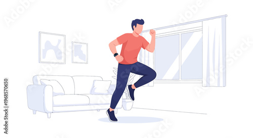 Man running indoors exercise workout fitness concept