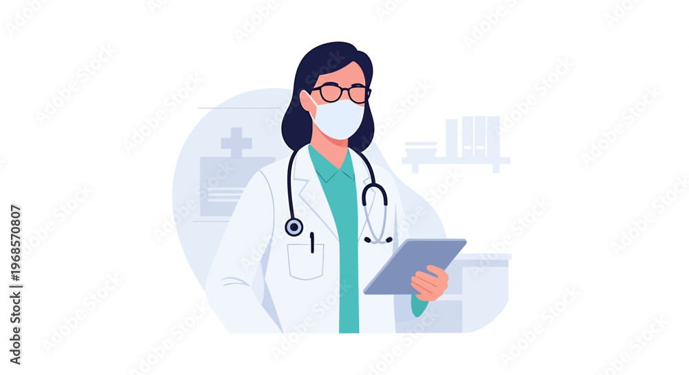 Fototapeta premium Medical professional healthcare illustration with mask and stethoscope