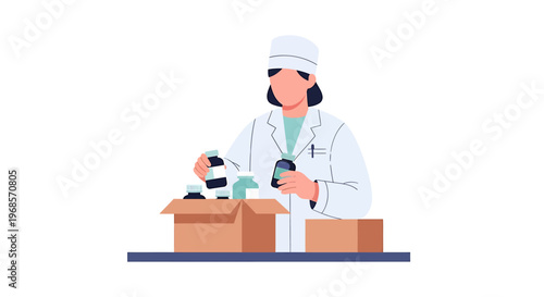 Medical professional organizing medications illustration