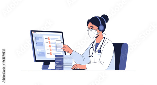 Medical professional telemedicine support working on computer patient consultation healthcare assistance isolated white background