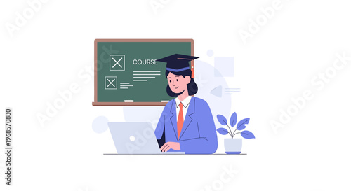 Online course student using laptop graduation academic concept