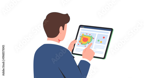 Person analyzing data on tablet device graphical illustration