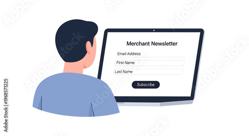 Person interacting with laptop screen filled form subscription newsletter