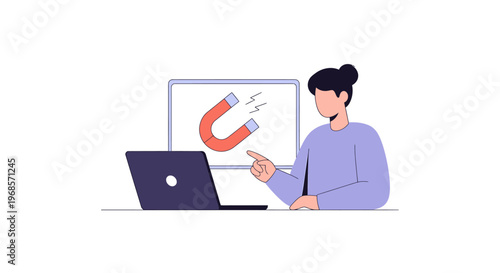 Person interacting with technology marketing concept illustration