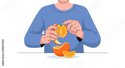Person peeling orange fruit vector illustration