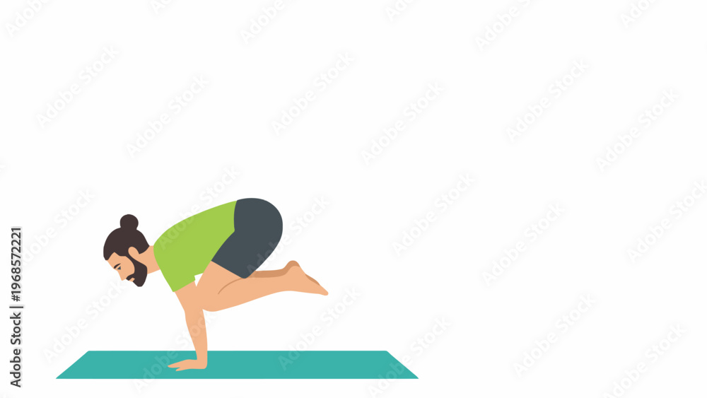 Obraz premium Man Practicing Crow Pose Bakasana Yoga on Mat Illustration