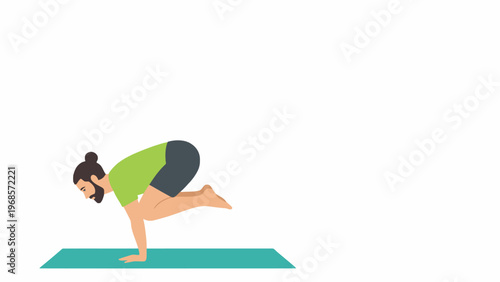 Man Practicing Crow Pose Bakasana Yoga on Mat Illustration