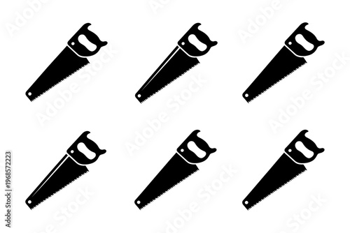 Vector of six black handsaws arranged