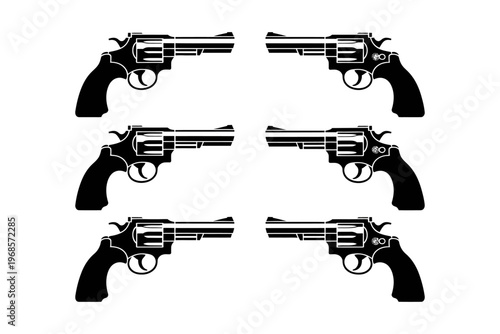 Vector of six identical revolvers displayed in a uniform grid