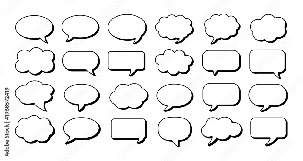 Fototapeta premium Variety of empty vector speech bubbles in different shapes and sizes arranged in a grid