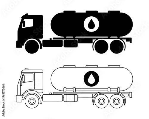 Vector of two tanker trucks used for transporting liquids in