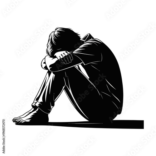 Vector of a person sitting with their knees pulled to their chest