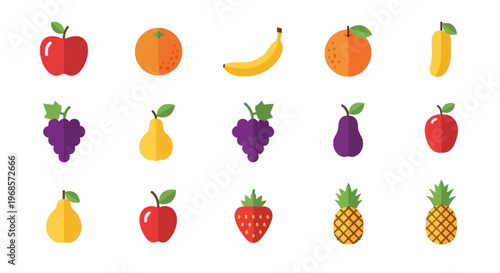 A colorful arrangement of various fruit icons.