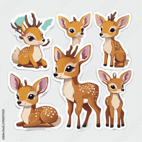 Rehkitz als Sticker Set – verschiedene Posen