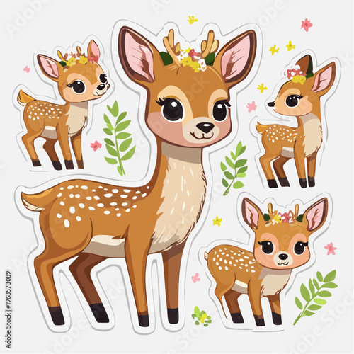 Rehkitz als Sticker Set – verschiedene Posen