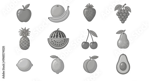 A variety of fresh fruit icons.