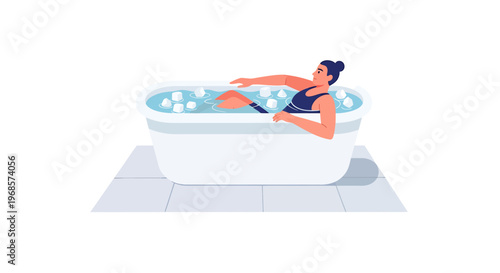 Woman relaxing in a bathtub with ice cubes recreational wellness concept