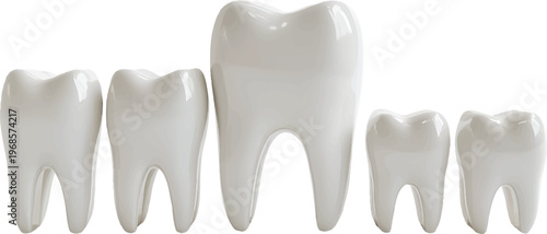 set of white teeth models on an isolated transparent background