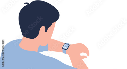 Person wearing smartwatch vector illustration with copy space
