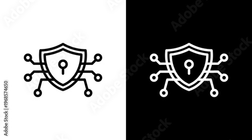 Cybersecurity Shield White Icon Set Design