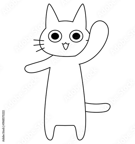 返事をする白猫キャラクター はーいと手を挙げるかわいいシンプルなイラスト