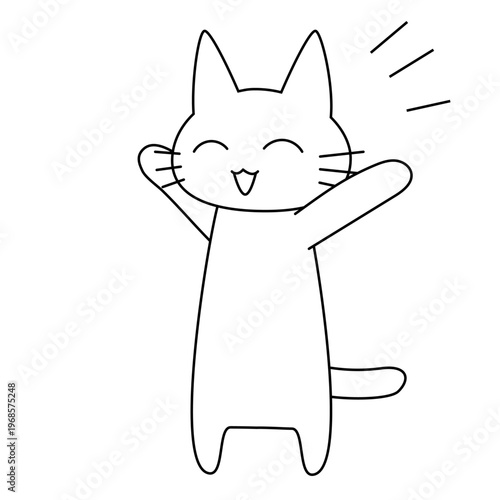 ありがとうを伝える白猫キャラクター うれしそうに手を広げたかわいいイラスト