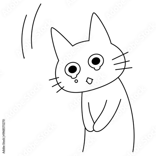 ごめんなさいを伝える白猫キャラクター 涙目で謝るかわいいシンプルなイラスト