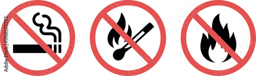 No open fire sign vector illustration round prohibition label with no smoking no matches warning for fire safety and restriction notice