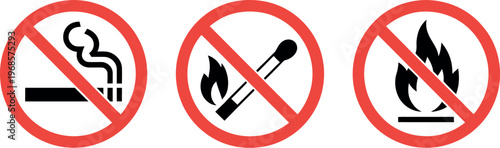 No open fire sign vector illustration round prohibition label with no smoking no matches warning for fire safety and restriction notice