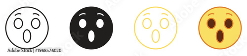 Wow emoji face icon set. Shocked wow emoticon with open mouth, vector illustration.