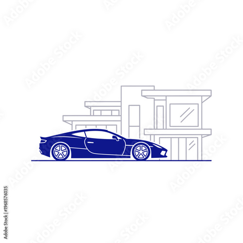 Blue sports car side view.