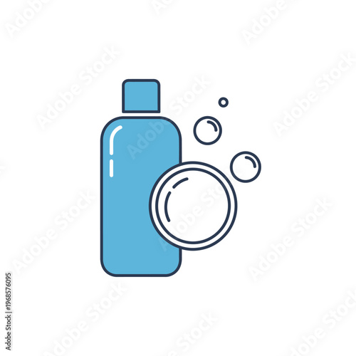 Bottle with soap bubbles floating nearby.