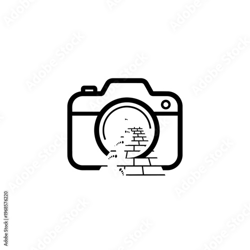 Camera Lens Breaking Brick Wall.