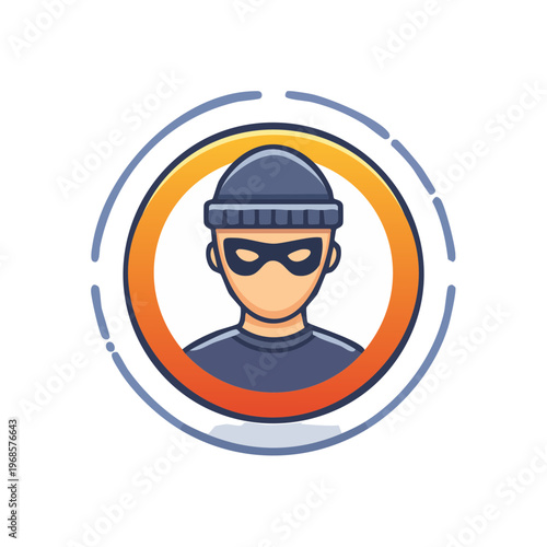 Vector icon of a masked figure, symbolizing a thief, hacker, or security risk. Ideal for concepts of crime, unauthorized access, and protection