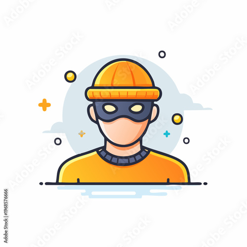Illustration of a cartoon thief wearing a ski mask and beanie, symbolizing crime and theft