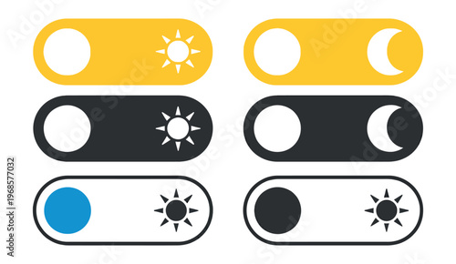 Toggle switch vector illustration for on and off buttons day and night mode dark light interface switch for app and website design