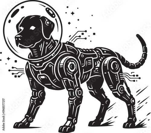 Cybernetic dog with helmet and circuit board design