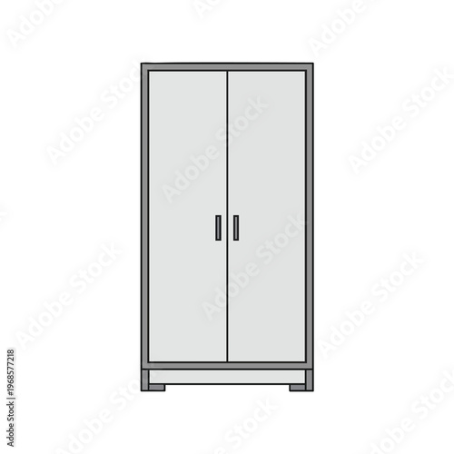 Tall, two-door closet with minimal handles, gray panels and frame