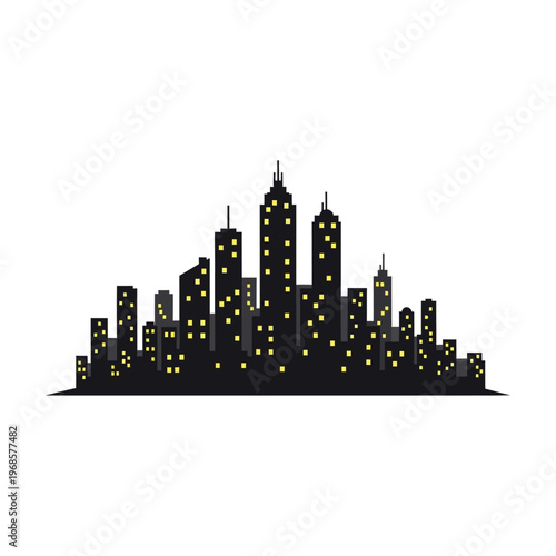 City Skyline at Night Time Lights.