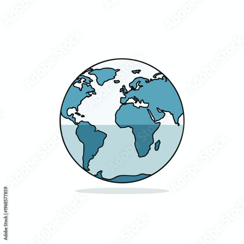 Simplified cartoon globe showing landmasses in blue and light blue against a white background