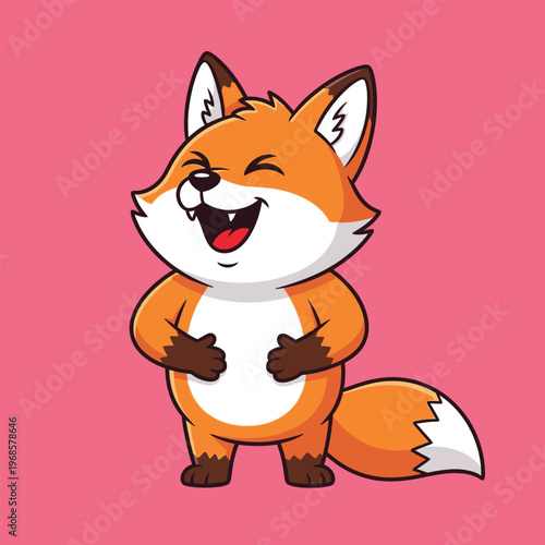 Cute Cartoon Fox Laughing Heartily.