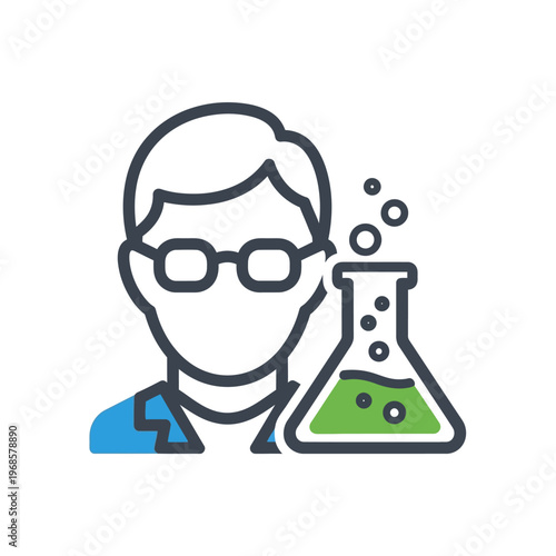 Scientist with Flask, Chemistry, Science Research, Laboratory Experiment Icon