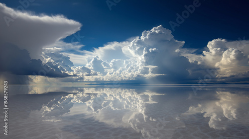 The Bolivian Salar de Uyuni covered in a thin layer of water after recent rain