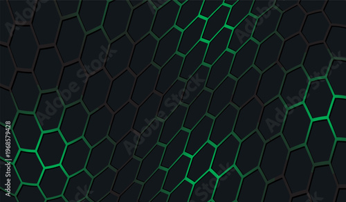 Hexagonal cyberspace green background. Hexagon grid tech pattern.