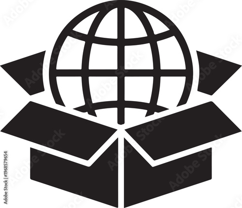 Globe inside an open cardboard box with e commerce