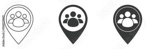 People group concept vector icon set, label on the map, set of multicolored icons, rank titles system, performance levels, progress indicators, achievement hierarchy, status visualization, teamwork 