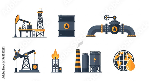 Oil and Gas Industry Icons - Extraction, Processing, and Global Impact.