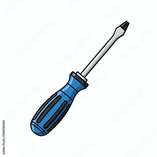 A blue and black handled screwdriver with a silver shaft