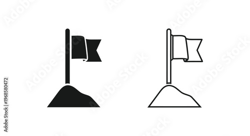 Flag Designs on Poles: Minimalist Icons for Branding & Graphics Vector
