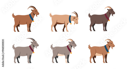 set of funny cartoon farm animals including horses cows and a goat in simple vector illustration style